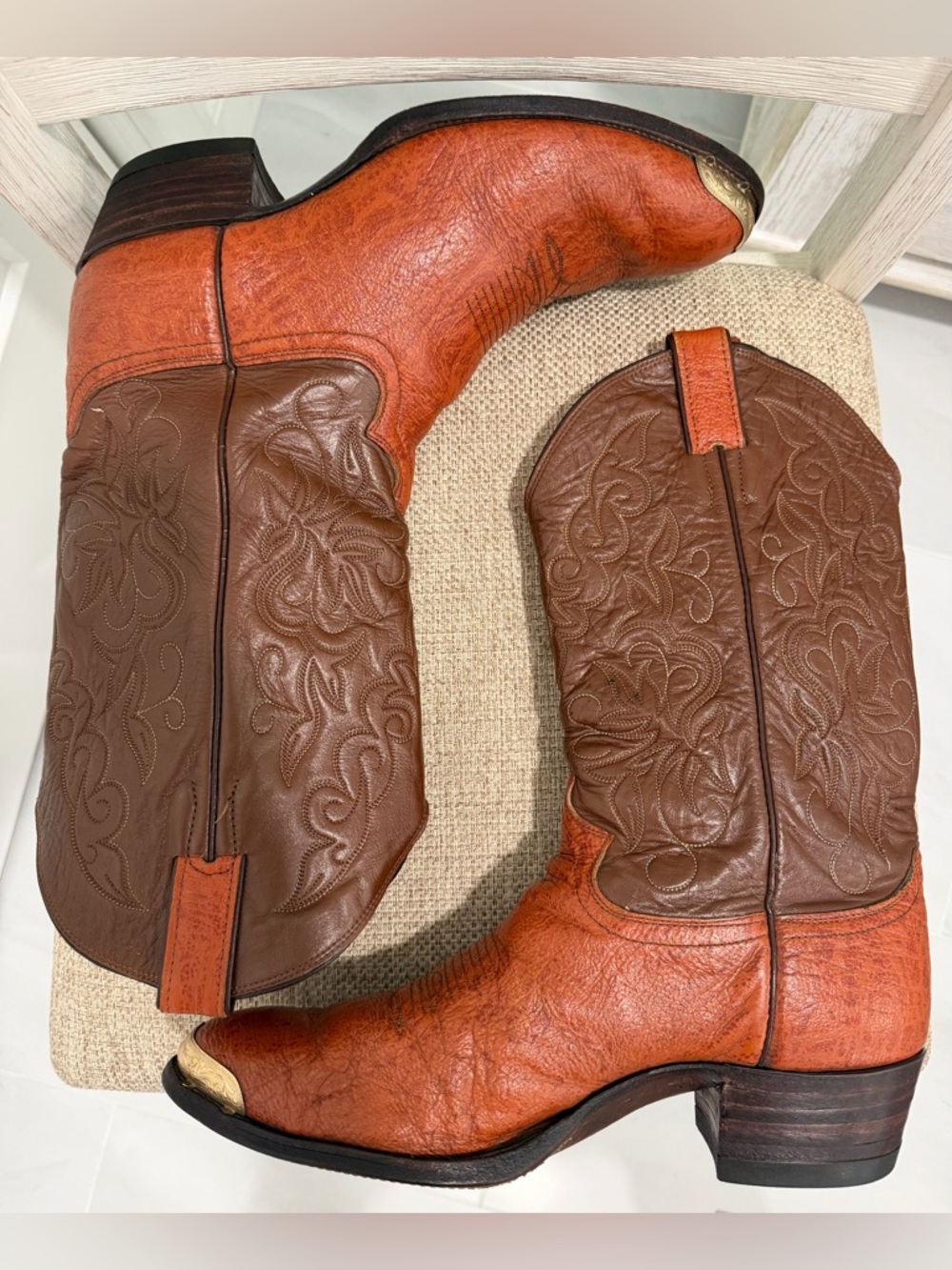 VNTG JUSTIN 9117 Mens Cowboy Boots 11.5D Brown Textured Leather USA Western Cap - Picture 15 of 15